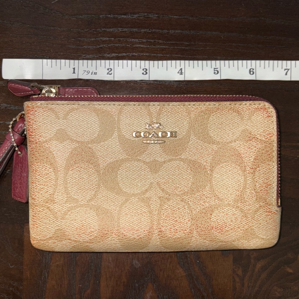 Coach Tan and Burgundy Wristlet